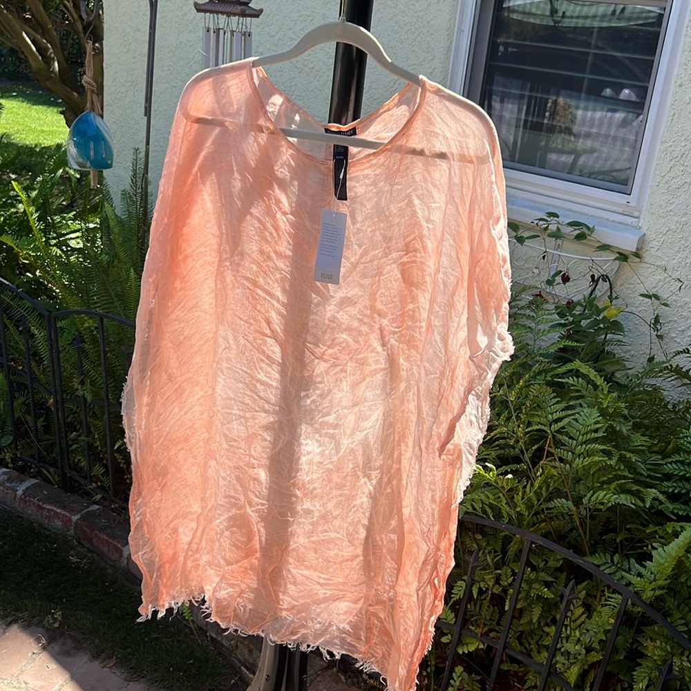 New with tags, Eileen Fisher, peachy color cover-up, very soft linen